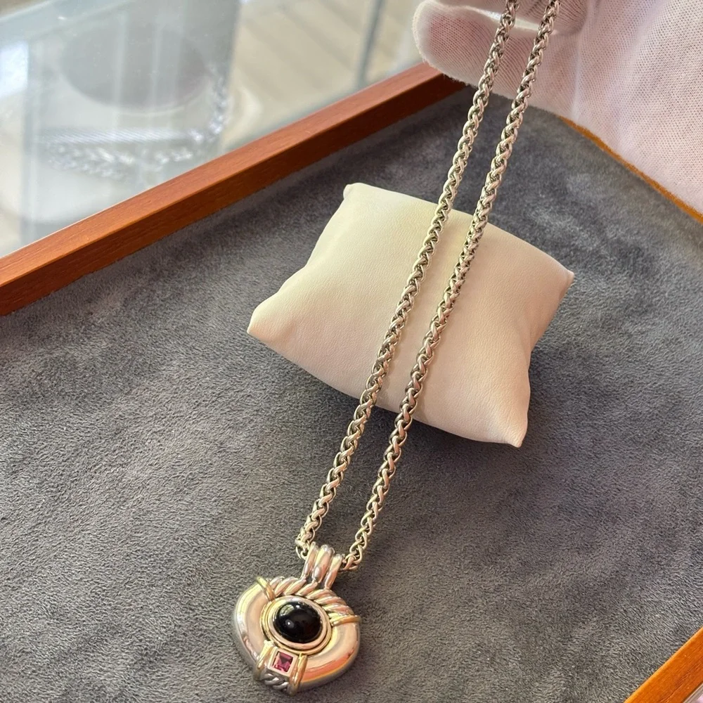 David Yurman 925 & 14k Gold Renaissance Pendant Necklace with Black Onyx 18" - Picture 9 of 9